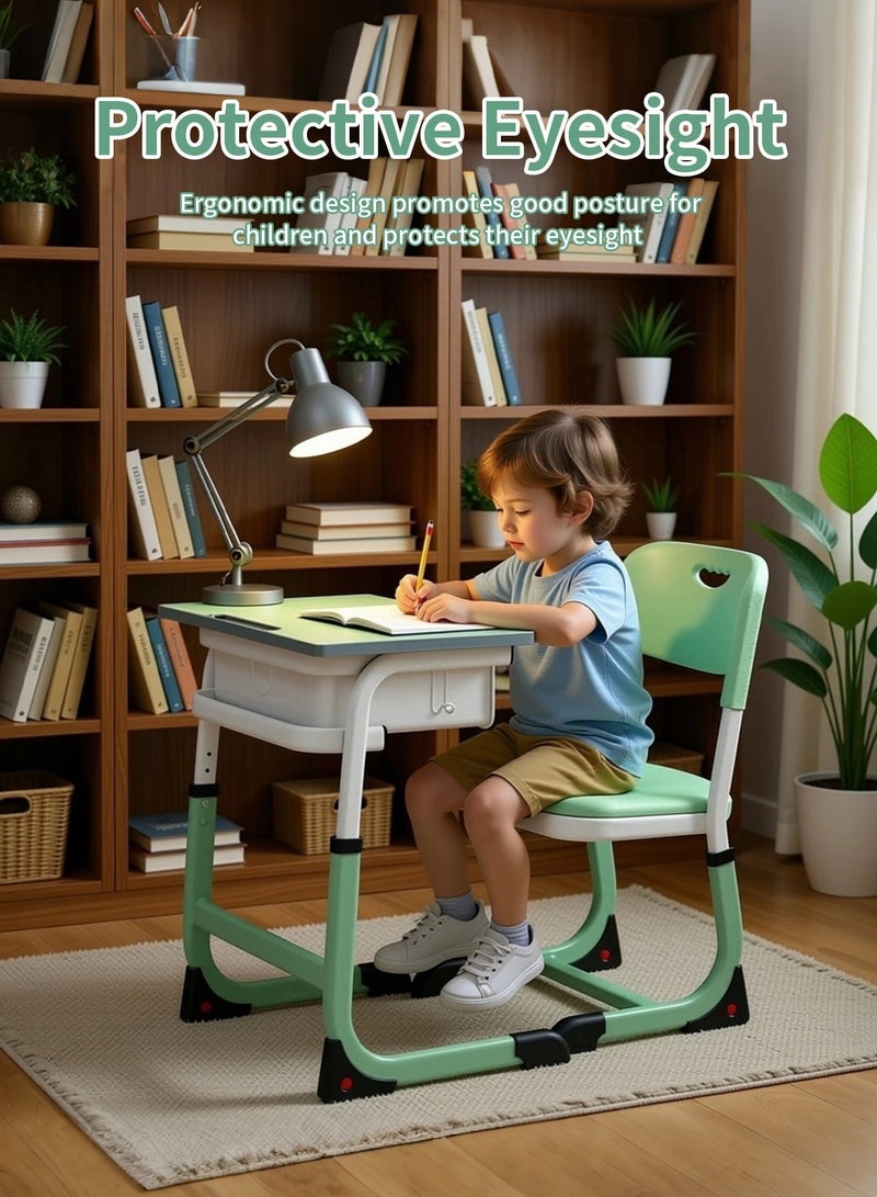 HomKawt Adjustable Height Kids Study Desk and Chair Set, Multifunctional School Student Writing Desk Table for Children, Study Table & Chairs for Boys and Girls with Drawer Storage - Image 1